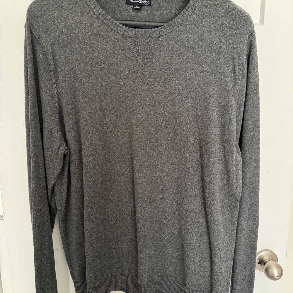 Treasure & Bond Men’s Cotton Cashmere Blend Crewneck Charcoal Knit Sweater